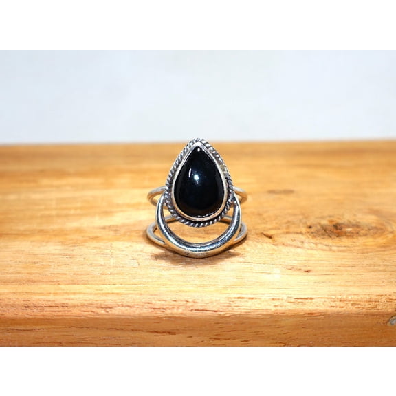 Heaven Crafts 925 Solid Sterling Silver Black Onyx silver Ring Pear Shape Gemstone Oxidized Jewelry Handcrafted Unisex Ring
