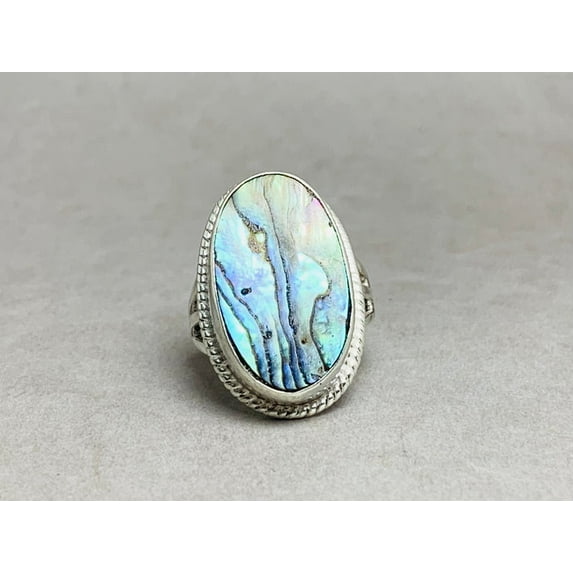 Heaven Crafts 925 Sterling Silver Abalone Shell Ring Boho Minimalist Design Beach Jewelry Ring For Women