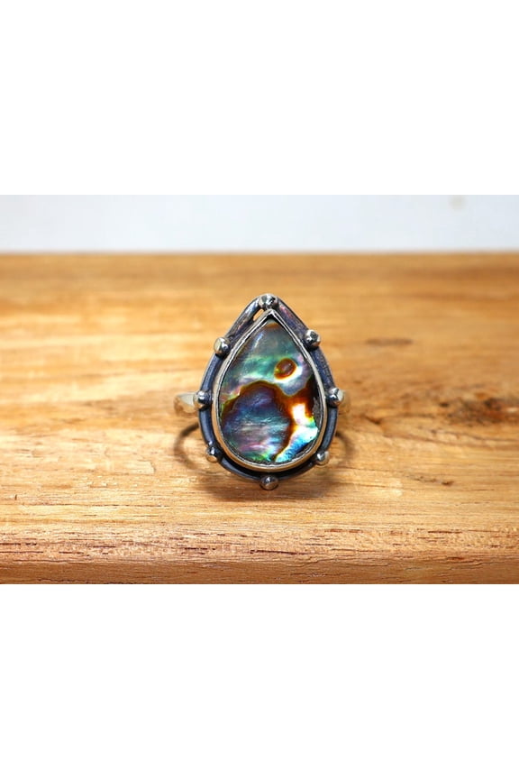 925 Sterling Silver Abalone Shell Ring Multicolour Gemstone Bridesmaid Gift Unique Stone Ring