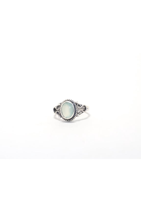 925 Sterling Silver Natural Aqua Chalcedony Ring Oval Gemstone Beach Jewelry Handcrafted Item Gift For Her
