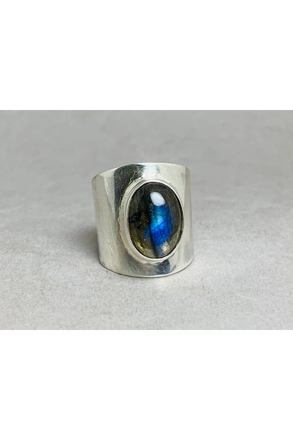 925 Sterling Silver Natural Labradorite Band Ring Handmade Gypsy Style Jewelry