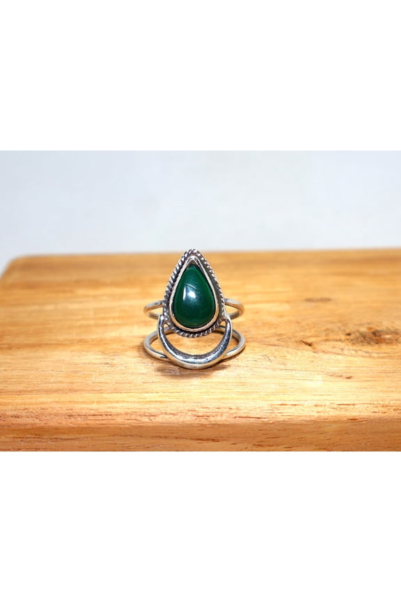 925 Sterling Silver Natural Malachite Ring Green Gemstone Boho Minimalist Cocktail Ring For Women