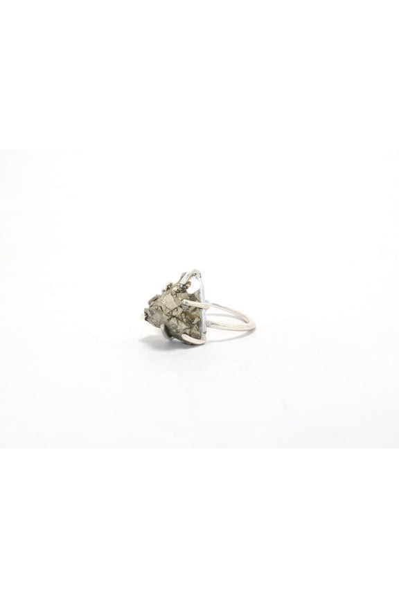 925 Sterling Silver Raw Pyrite Silver Ring Rough Stone Jewelry Birthstone Ring Unisex Gift Item