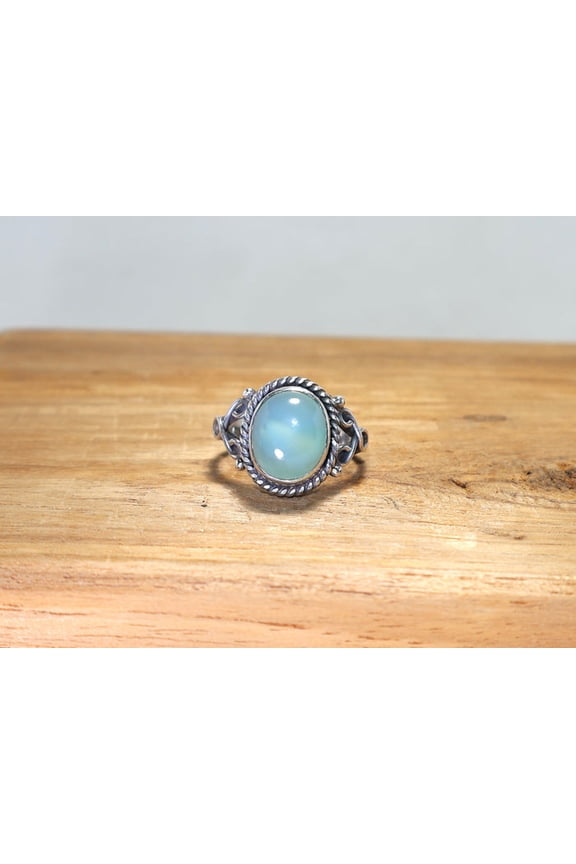 925 Sterling Silver Ring Aqua Chalcedony Ring Blue Gemstone Anniversary Gift Boho Dainty Jewelry Handcrafted Item