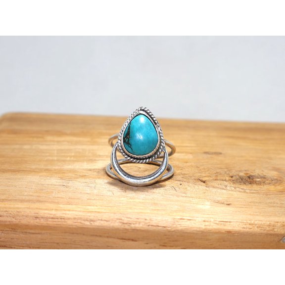 Heaven Crafts 925 Sterling Silver Ring Teardrop Turquoise Ring Green Gemstone Wedding Gift For Her
