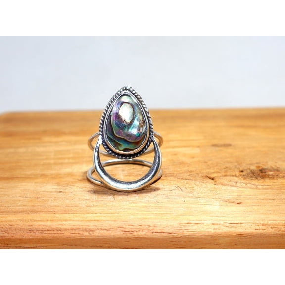 Heaven Crafts 925 Sterling Silver Teardrop Abalone Shell Ring Boho Dainty jewelry Perfect Gift For Her Handmade Unisex Ring