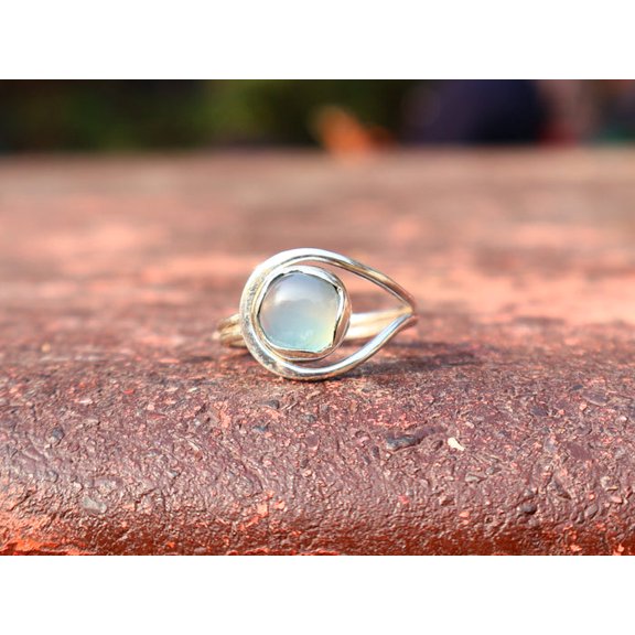 Heaven Crafts Aqua Chalcedony Ring 925 Silver Ring Round Gemstone Minimalist Ring March Birthstone Handmade Statement Ring
