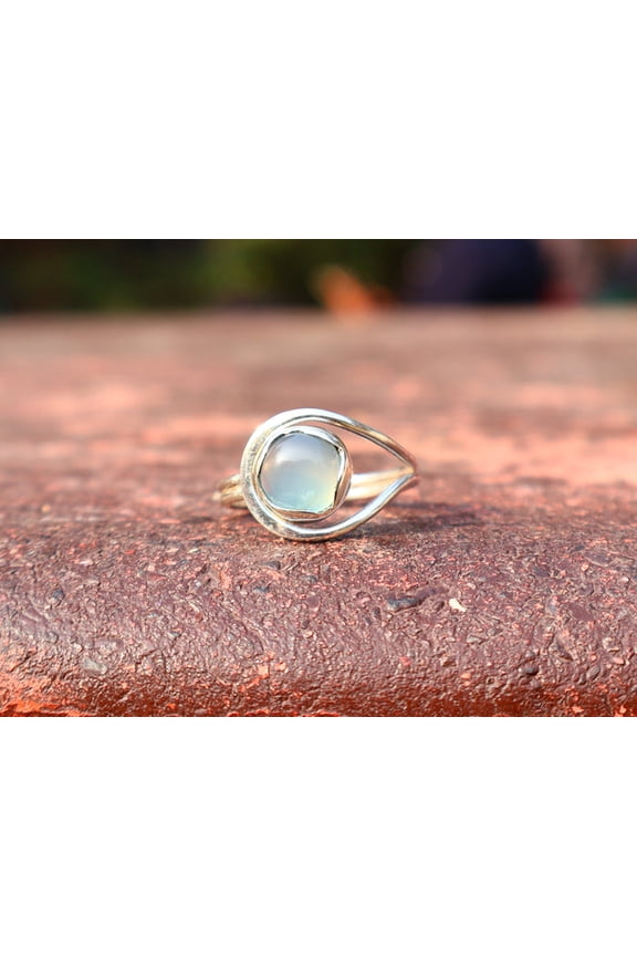 Aqua Chalcedony Ring 925 Silver Ring Round Gemstone Minimalist Ring March Birthstone Handmade Statement Ring