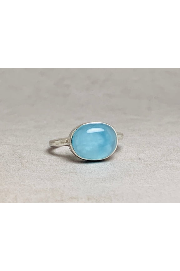Aqua Chalcedony Ring 925 Sterling Silver Handmade Oval Shape Gemstone Gift For Her