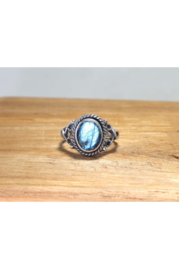 Blue Fire Labradorite Ring 925 Sterling Silver Oval Gemstone Gift For Him & Her Statement Ring