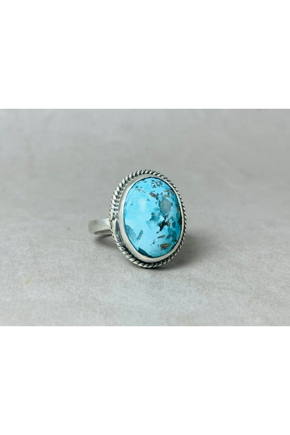 Blue Turquoise Ring Birthstone Statement Ring 925 Sterling Silver Bohemian Jewelry