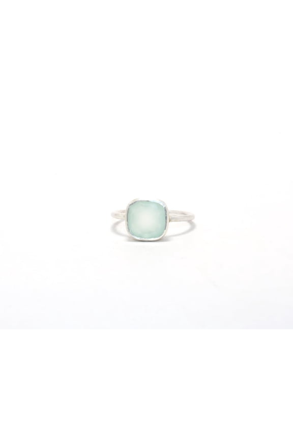 Cut Aqua Chalcedony Ring 925 Sterling Silver Cushion Shape Gemstone Ring Boho Jewelry Gift For Her