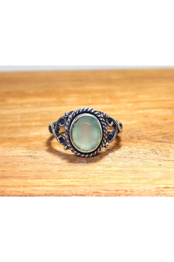 Cut Aqua Chalcedony Ring March Birthstone Oval Gemstone Handmade Designer Ring For Women 925 Sterling Silver