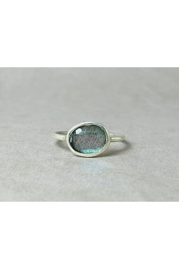 Cut Labradorite Ring 925 Sterling Silver Handmade Boho Stackable Ring For Women