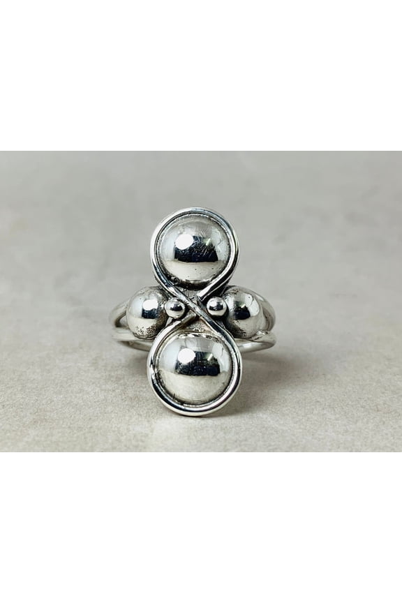 Double Ball Ring 925 Sterling Silver Handmade Boho Minimalist Jewelry Gift For Her