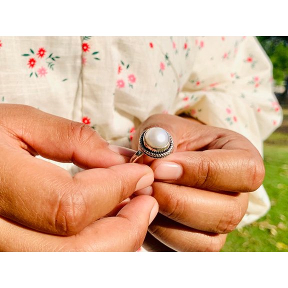 Heaven Crafts Freshwater Pearl Ring 925 Sterling Silver Handmade Pearl Jewelry Gift For Her