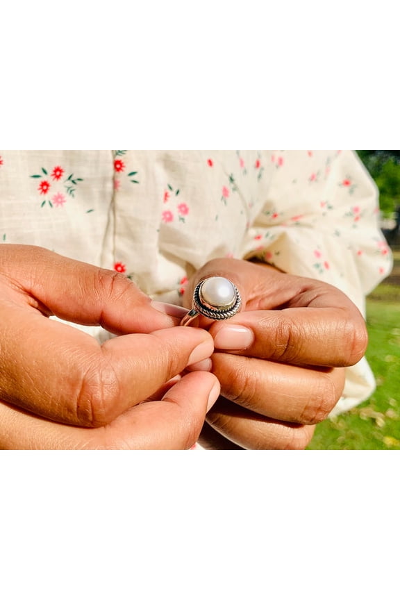 Freshwater Pearl Ring 925 Sterling Silver Handmade Pearl Jewelry Gift For Her