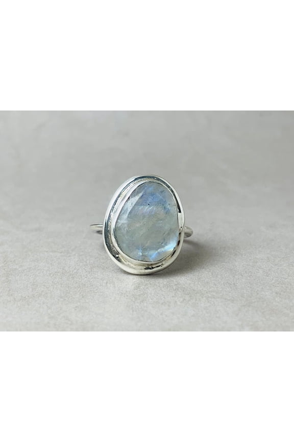 Genuine Moonstone Ring Modern Style Bohemian Jewelry 925 Sterling Silver Gift For Her