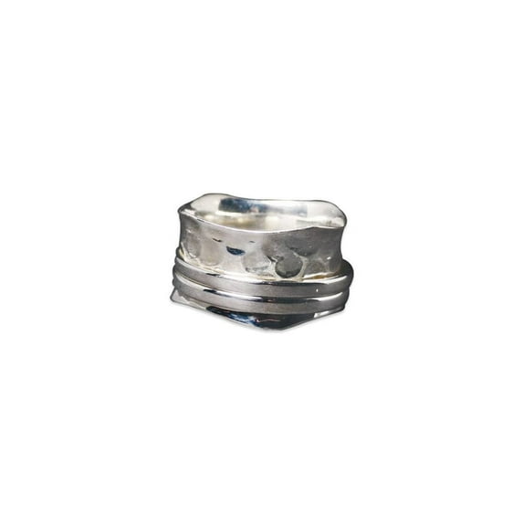 Heaven Crafts Hammered Spinner Band Ring 925 Sterling Silver Wide Band Boho Minimalist Design Gift Item