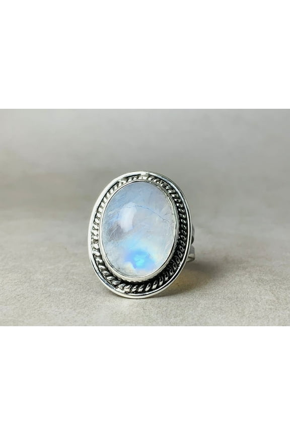 Large Rainbow Moonstone Ring Sterling Silver 925 Handmade Moonstone Jewelry Gift Item