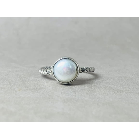 Heaven Crafts Minimalist Pearl Ring Sterling Silver 925 Boho Dainty Jewelry Promise Gift For Her