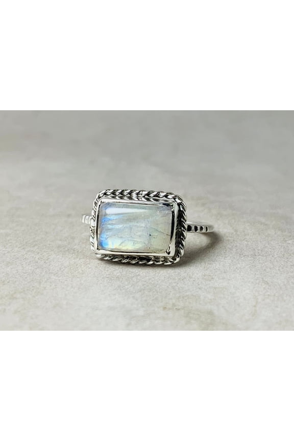 Moonstone Ring 925 Sterling Silver Rectangular Shape Gemstone Birthstone Ring For Her