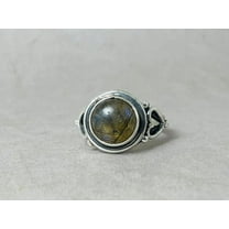 Heaven Crafts Natural Labradorite Ring Round Shape Gemstone Sterling Silver 925 Ring For Women