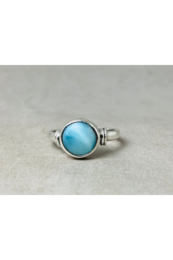 Natural Larimar Ring 925 Sterling Silver Dainty Gemstone Gift For Her