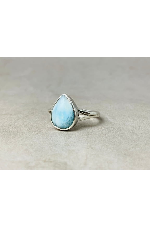 Natural Larimar Ring Sterling Silver 925 Pear Shape Gemstone Gift For Her