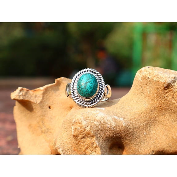 Heaven Crafts Natural Oval Turquoise Ring 925 Solid Sterling Silver Green Gemstone Handmade Statement Jewelry Gift Item