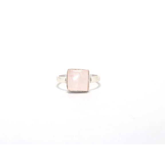 Heaven Crafts Natural Rose Quartz Ring Cushion Shape Gemstone Handmade Jewelry Boho Ring