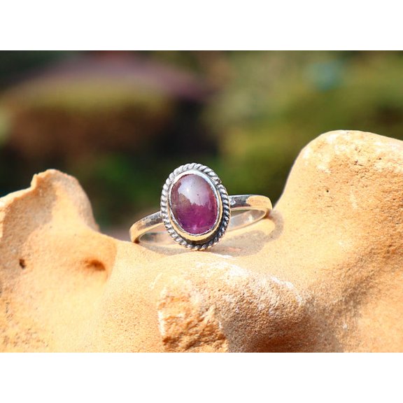 Heaven Crafts Oval Amethyst Ring 925 Silver Ring Dainty February Birthstone Stackable Ring Handmade Boho Ring