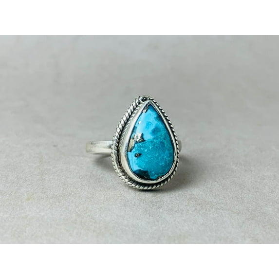 Heaven Crafts Pear Shape Turquoise Ring Sterling Silver 925 Handmade Item Ring For Women