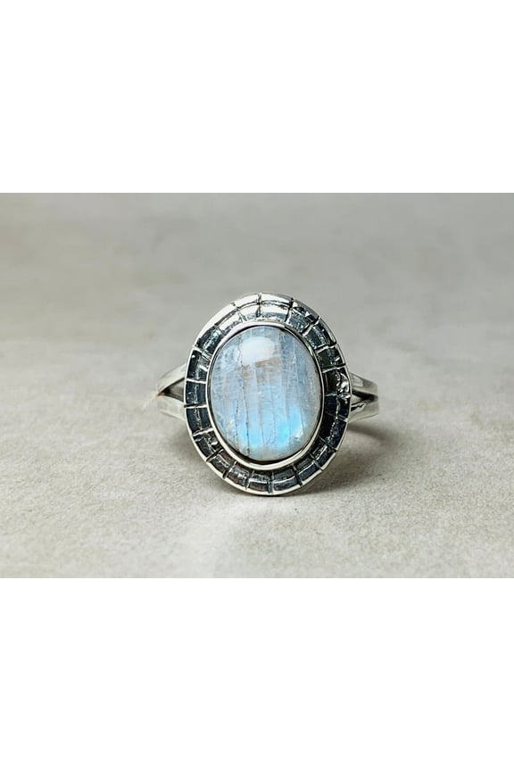 Rainbow Moonstone Ring 925 Sterling Silver Handmade June Birthstone Gift For Her