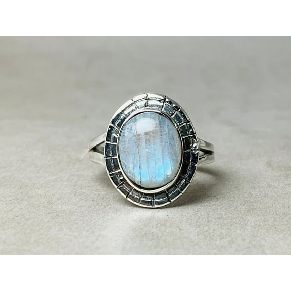 Heaven Crafts Rainbow Moonstone Ring 925 Sterling Silver Handmade June Birthstone Gift For Her