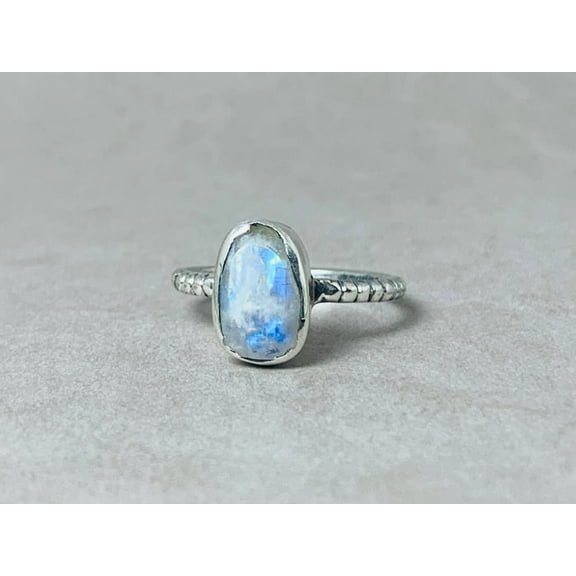 Heaven Crafts Rainbow Moonstone Ring Unique Design Stacking Ring 925 Sterling Silver Ring For Women