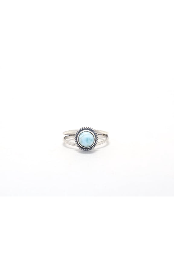 Round Designer Larimar Ring 925 Sterling Silver Bohemian Minimalist Ring Bridesmaid Jewelry Gift For Her