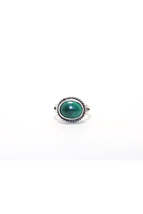 Round Malachite Ring Green Gemstone 925 Sterling Silver Boho Minimalist Jewelry Gift For Her