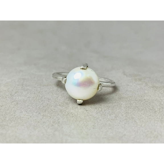 Heaven Crafts Round Pearl Ring 925 Sterling Silver Handmade Boho Style Jewelry Gift Item