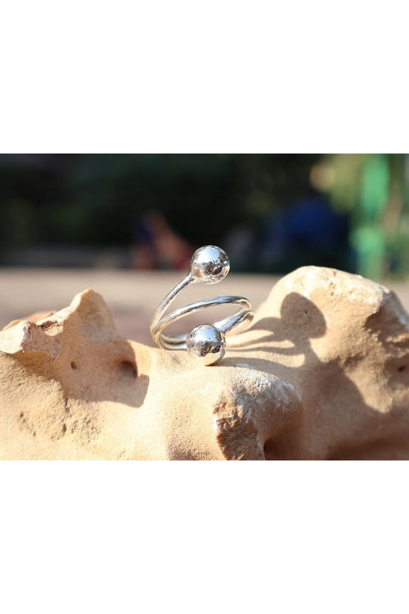 Silver Double Ball Ring 925 Solid Sterling Silver Boho Adjustable Ring For Women Handcrafted Item