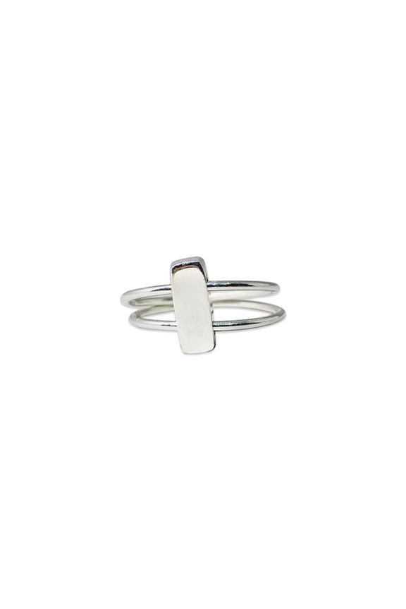 Single Bar Double Band Ring 925 Sterling Silver Handmade Statement Ring For Women
