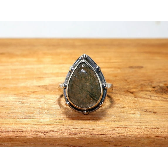 Heaven Crafts Solid 925 Sterling Silver Natural Black Rutilated Quartz Ring Luck Gemstone Ring Quartz Jewelry Perfect Ring For Her