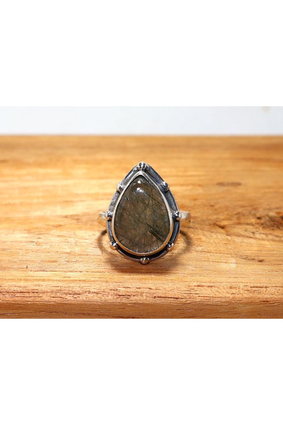 Solid 925 Sterling Silver Natural Black Rutilated Quartz Ring Luck Gemstone Ring Quartz Jewelry Perfect Ring For Her