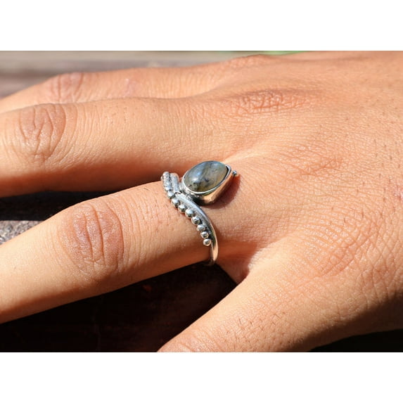 Heaven Crafts Solid 925 Sterling Silver Natural Labradorite Ring Handmade Gemstone Labradorite Jewelry Gift For Her