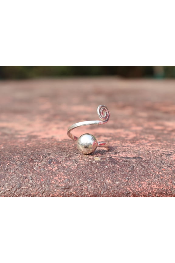 Spiral Ball Ring 925 Sterling Silver Boho Adjustable Design Promise Gift For Her