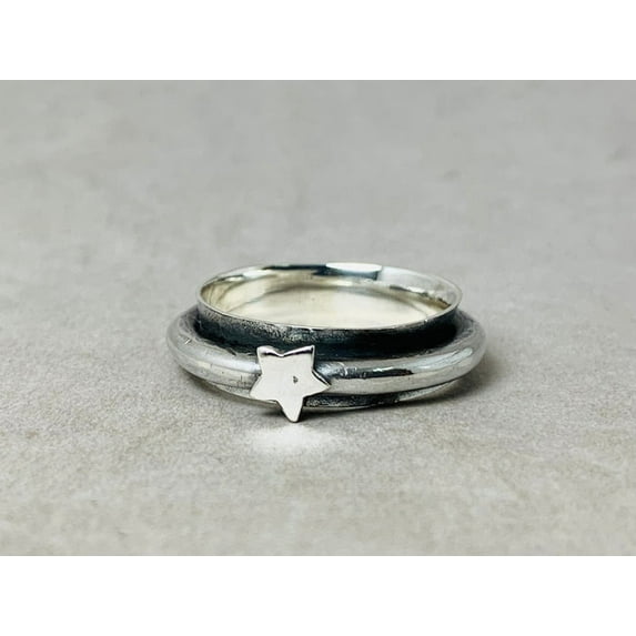 Heaven Crafts Star Spinner Ring 925 Sterling Silver Handmade Fidget Meditation Ring Gift For Her