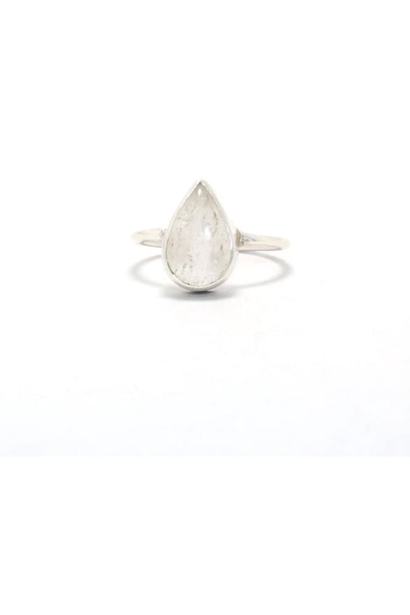 Teardrop Crystal Quartz Ring 925 Sterling Silver Handmade Jewelry Gift For Her