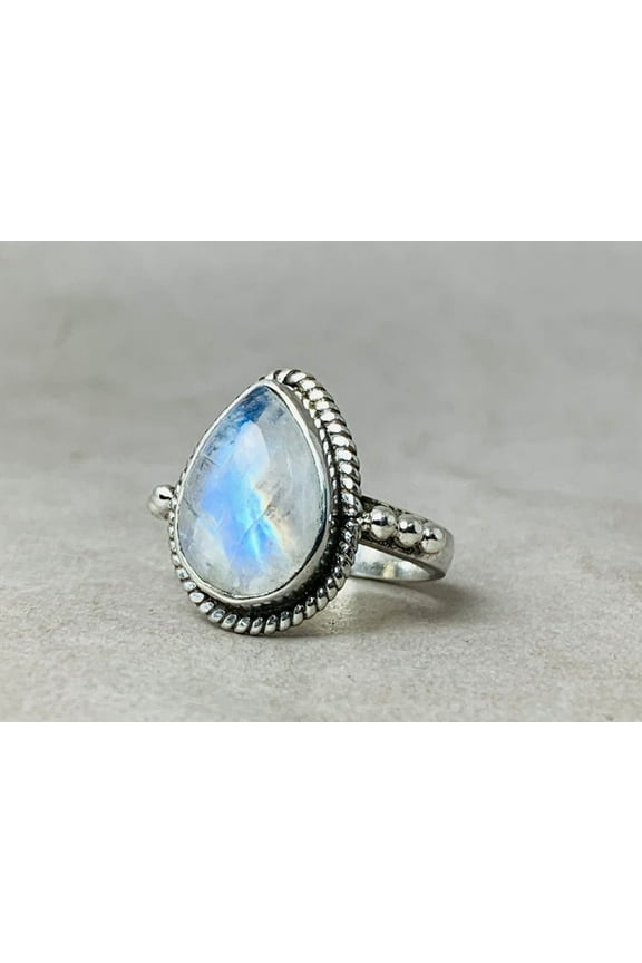 Teardrop Moonstone Ring 925 Sterling Silver Handmade Birthstone Ring For Women