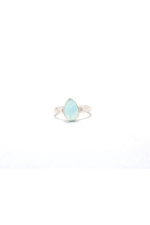 Teardrop Natural Aqua Chalcedony Ring Handmade Bohemian Jewelry Gift For Her