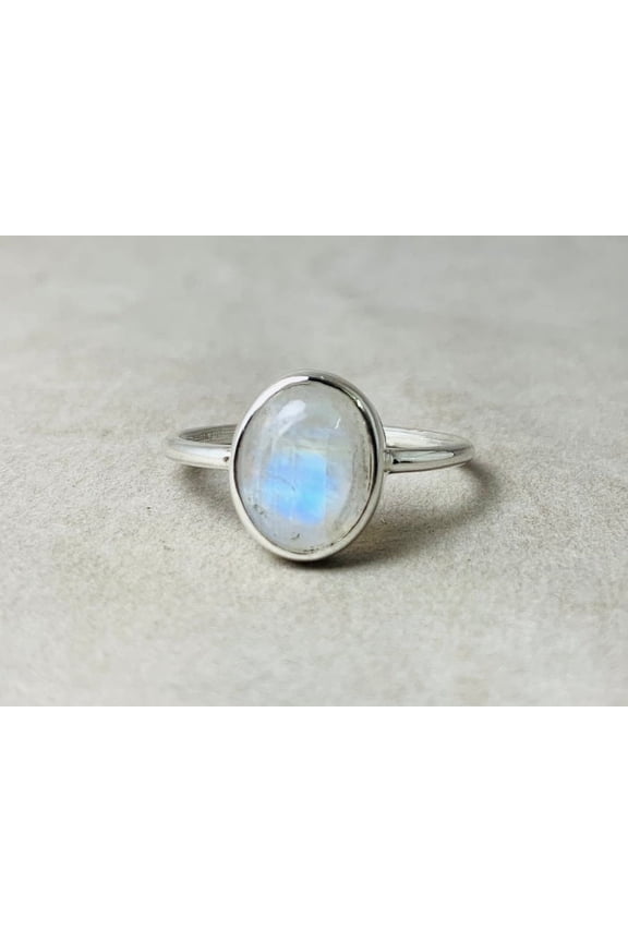 Tiny Rainbow Moonstone Ring 925 Sterling Silver Handmade Dainty Stackable Ring Gift For Her